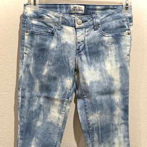 Tie dye, blue and white washed jeans